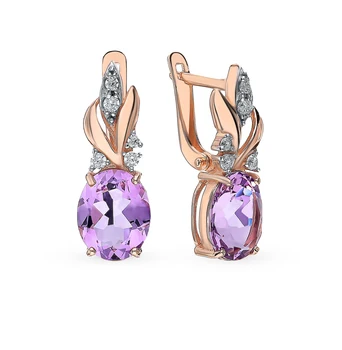 

Gold earrings with amethyst sunlight sample 585