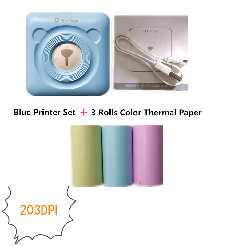 printer fotografik termik photo printer bluetooth thermal inkless and 3 rolls color paper_副本