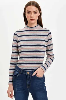 

DeFacto Woman Long Sleeve T-Shirt Women Mixed-color Striped T-Shirts Women Knitted Top Tees-N4227AZ19CW