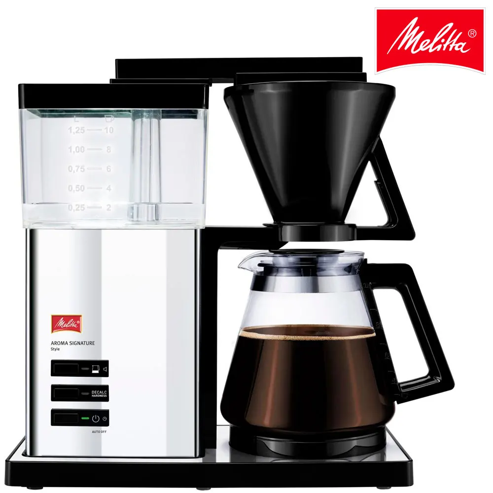 Cafetera goteo Melitta Aroma Signature Deluxe 1007-04, cafetera eléctrica 10 tazas, programable, conserva calor, negro cromado