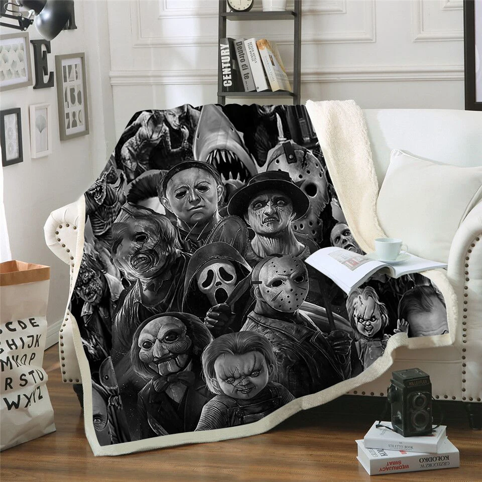 Horror Movie Throw Blanket Cozy Flannel Sherpa Soft Warm Plush for Couch Sofa