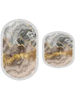 

Oval Fringed 2-Piece Bath Mat Set Lava Life Cream Gold CD123747 Free Shipping From Turkey