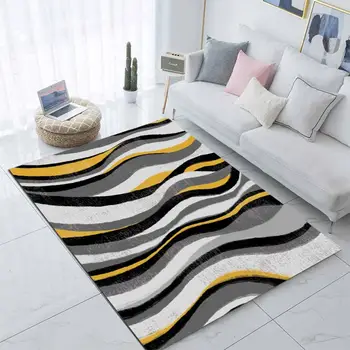 

Else Gray Yellow Black Waves Stripes Lines Nordec 3d Print Non Slip Microfiber Living Room Modern Carpet Washable Area Rug Mat