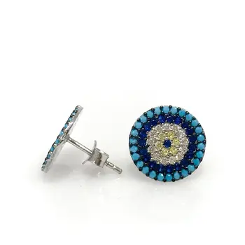 

New Turquoise Evil Eye Beads Silver Earrings