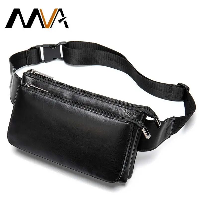 MVA Sheep Genuine Leather Waist Packs Fanny Pack Belt Bag Hip Travel Waists Packs Male Small Pouch For Man Leather Waist Bag Man