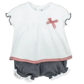 

Calamaro, Baby girl outfit, 100% cotton, Blouse with bow and shorts denim color, Sizes: 1-12M, Baby clothes for summer, baby wear, baby clothes, baby girl clothes.