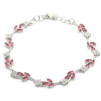 

20x8mm SheCrown Created 15g Pink Raspberry Rhodolite Garnet CZ Woman's Wedding Silver Bracelet 7.5-8.5inch