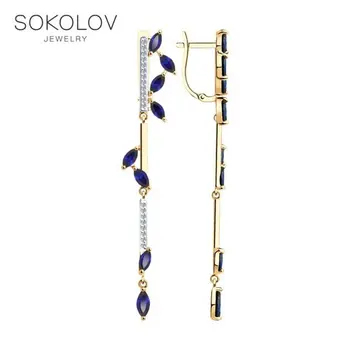 

SOKOLOV drop earrings with stones in gold with blue corundum (synth.) And cubic zirconia fashion jewelry 585 women's male, long earrings