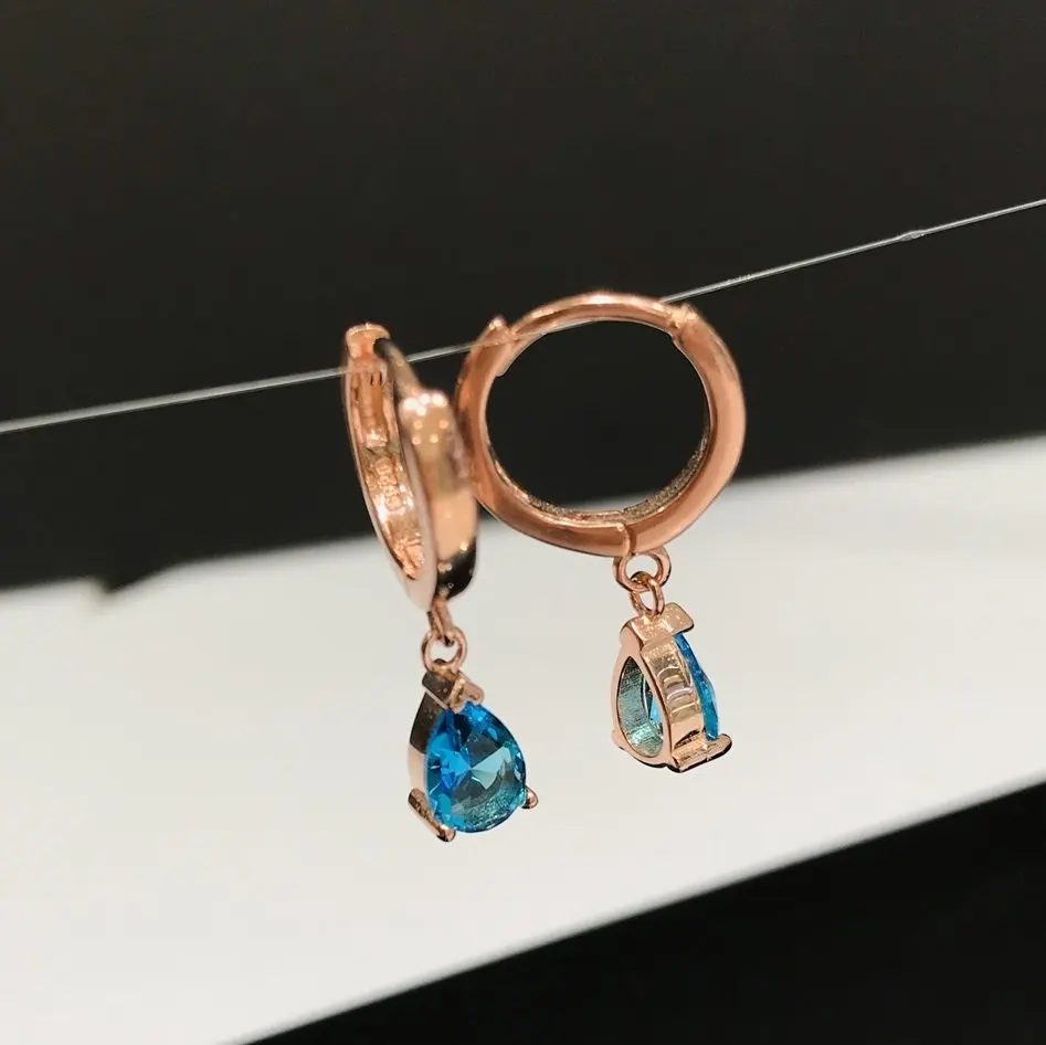 

Aquamarine Drop Stone Dangle Sports Silver Lady Earrings
