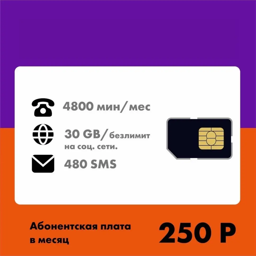 сим карта Ростелеком (Теле2) 4800 мин 30 гб интернет за 250 р месяц |