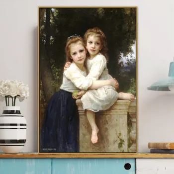 

William Adolphe Old Famous Master Artist Two Sisters Canvas Painting Poster and Print for Living Room Decor Wall Art Print