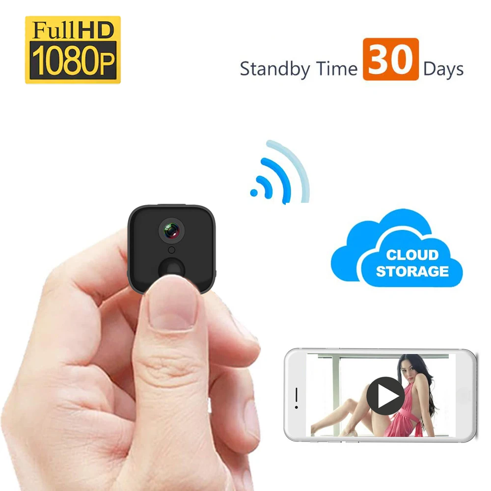 Мини-камера видеонаблюдения беспроводная 1080P Wi-Fi ночное видение 30 дней в режиме