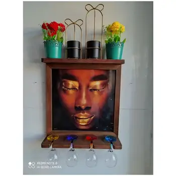 

Gold Metal Candle Holder Artificial Flowers Wall Art Pictures Wooden Wine Hanging Cup Goblets Organizer Home Kitchen Bar Decor
