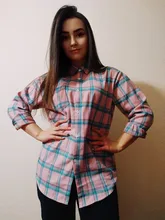 Plaid Shirt Tops Long-Sleeve Office Women Coat Loose Ladies Karsany And