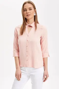 

DeFacto Summer Office Lady White Blouse Women Woven OL Top Half Sleeve Bowknot Decors V-Neck Shirt K3800AZ19SPER105