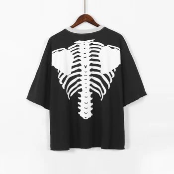 

KAPITAL Skeleton Shirt 2020 Women Men High Quality Tattered Washed Old Rap Classic Oversized Skeleton Printed Loose Short Sleeve