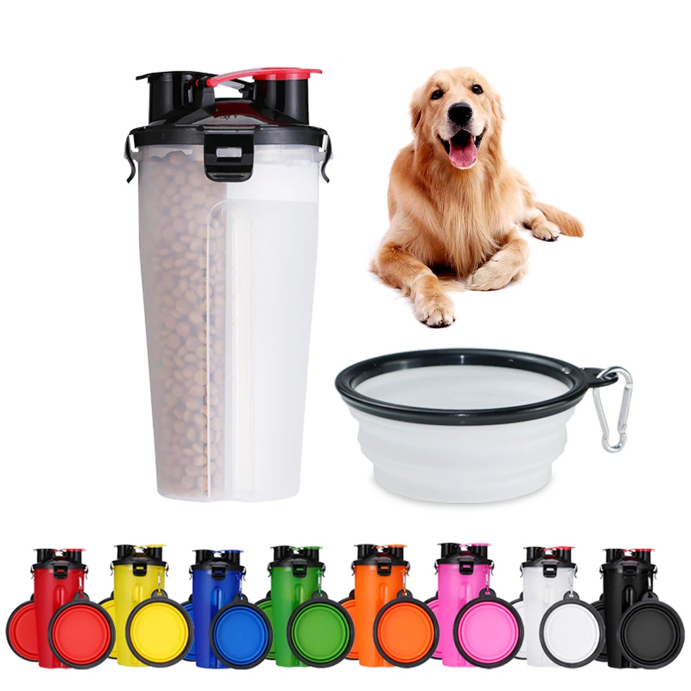 Cuenco plegable de silicona para perros, dos en uno, taza de agua y grano para gatos, alimentador de comida para mascotas, botella de agua de viaje portátil para exteriores