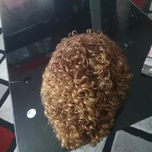 Curly Wig Short-Wig Bangs Afro Kinky Brown Synthetic Black-Women 14inches with Glorious