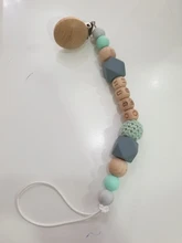 Nombre personalizado hecho a mano de silicona bebé de madera clip de chupete falso dentición seguros cadena mordedor chupete cadenas titular de la cadena