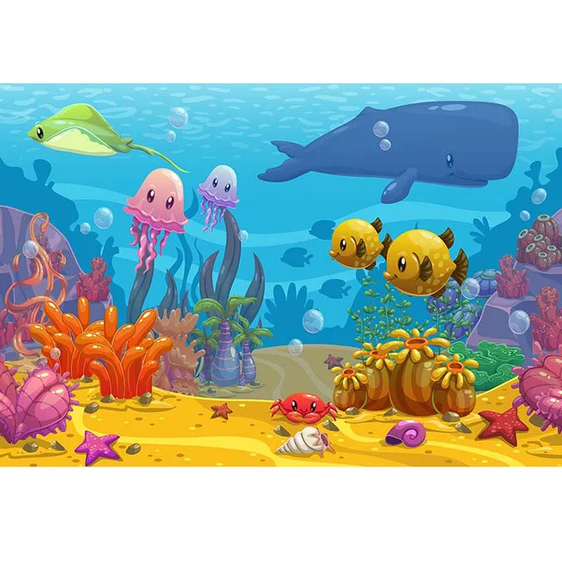 DAWNKNOW Cartoon Deep Sea Fish Photography Background Backdrop Photocall  Tapestry Baby Children Live Party Photo Studio GY506