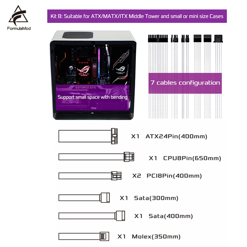 FormulaMod Fm-DYXZ Fully Modular PSU Cable Kit 18AWG Silver Plated Kit For EVGA Corsair SeaSonic Asus Antec Modular PSU