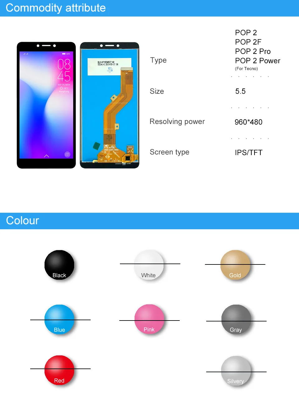 5,45 ''ЖК-дисплей для Tecno B1P POP 2/POP 2 Pro ЖК-дисплей с сенсорным экраном дигитайзер в сборе для Tecno POP 2F/POP 2 power lcd в комплекте