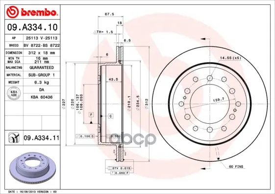 Диск Тормозной Задн Brembo арт. 09.A334.11
