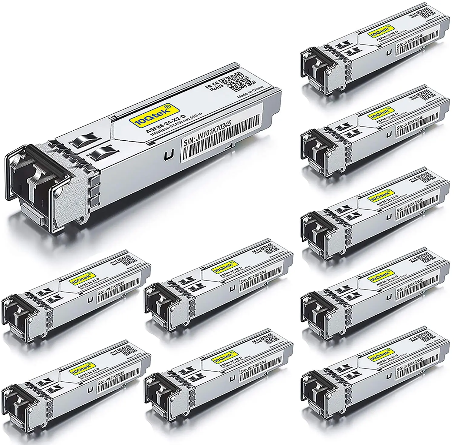 1.25G SFP 1000Base-SX, 850nm MMF, Up to 550 Meters, Compatible with Cisco GLC-SX-MMD, Meraki MA-SFP-1GB-SXU, Pack of 10