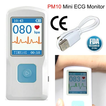 PM10 Portable ECG Monitor Handheld Bluetooth ECG Machine USB Rechargable LCD Heart Rate Meter EKG Detector with Mobile App