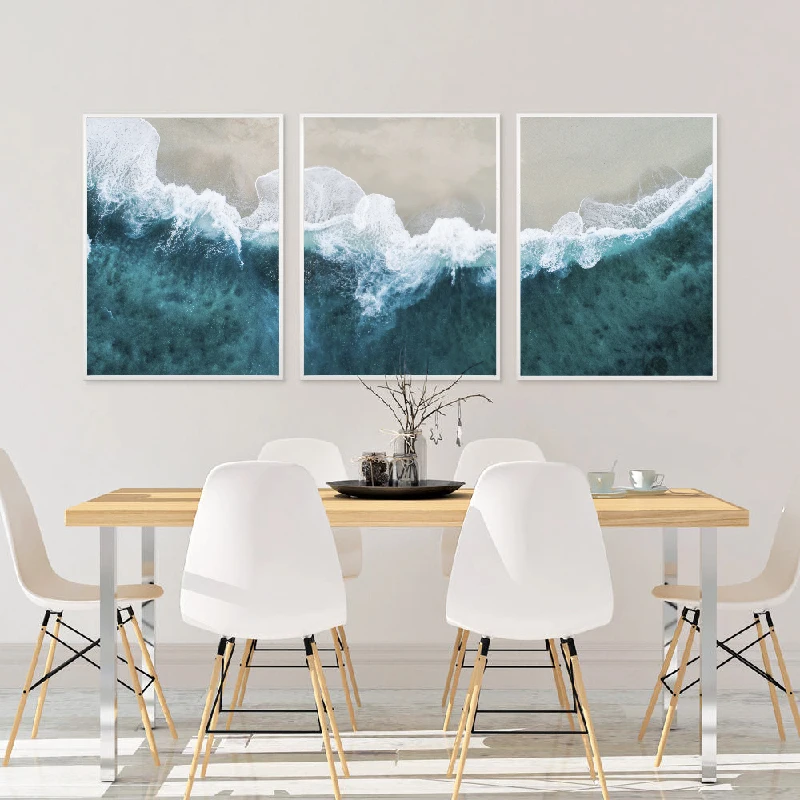 

Blue Water Ocean Canvas Art Prints and Poster Aerial Photography Beach Landscape Painting Pictures Modern Home Room Decoration