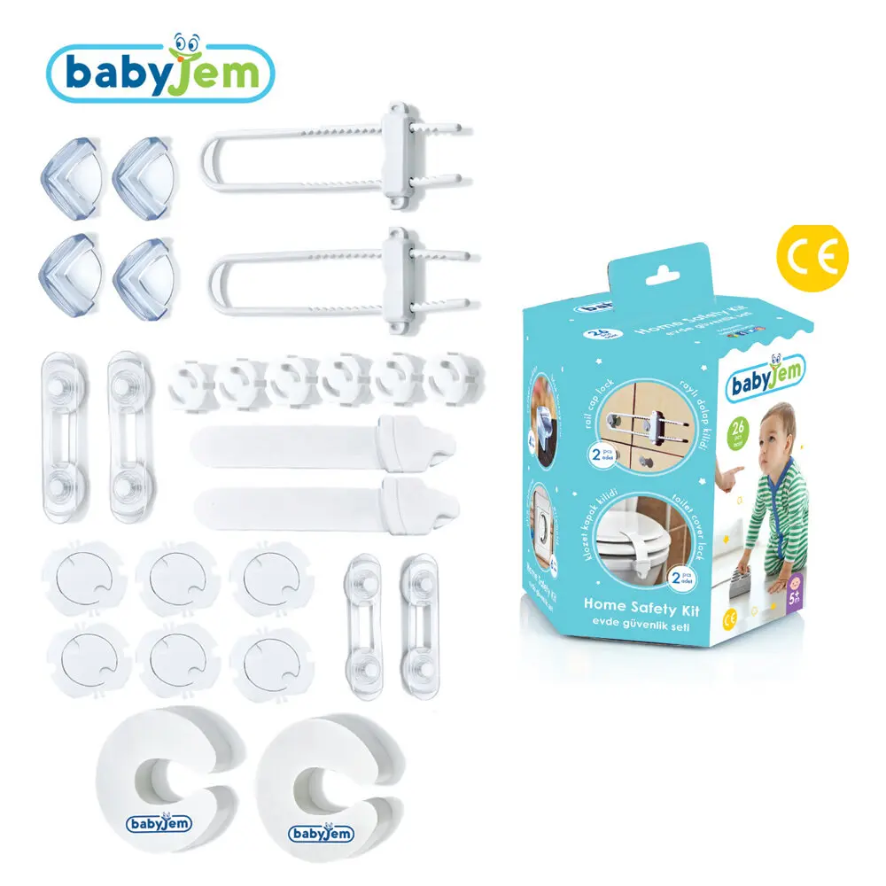 

Babyjem At Home Safety set, 26 Piece Socket protector And Corner protector, cabinet And Drawer lock, window Lock