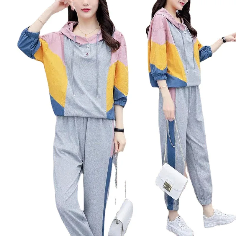 Women's Tracksuit Casual Solid Long Sleeve Hooded Sport Suits Autumn Warm Hoodie Sweatshirts and Long Pant Fleece Two Piece Sets