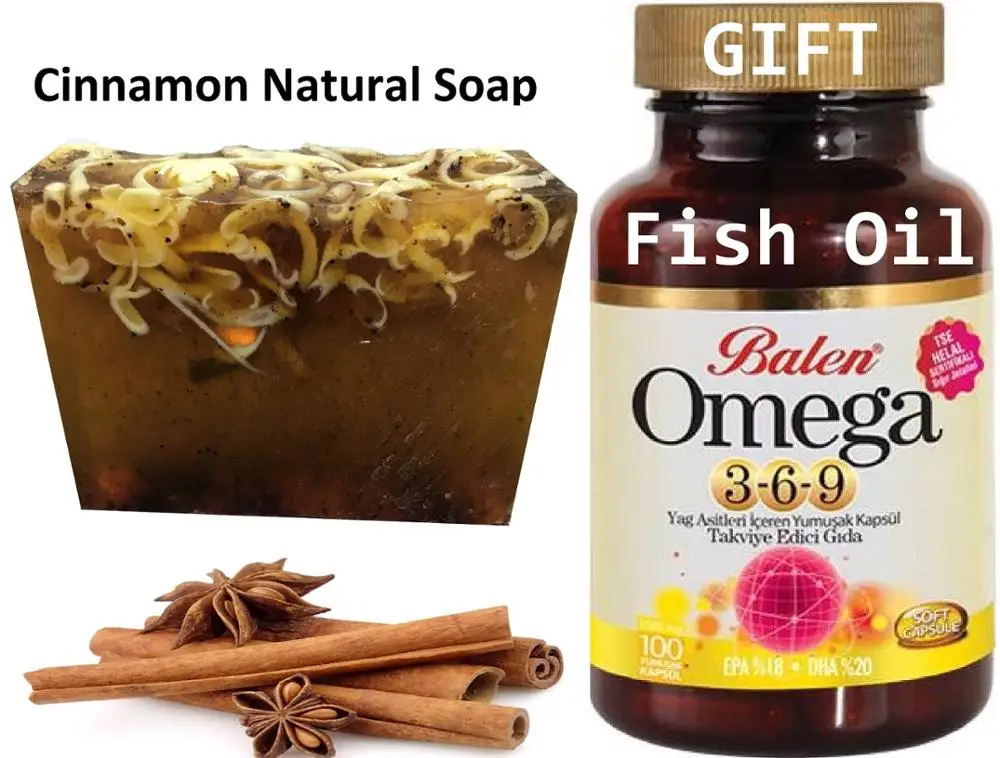 

Anti Acne Cinnamon Natural Handmade Soaps 100 gr+ Gift Omega 3,6,9 Fish Oil Soft 100 Capsule Reinforcing Containing Fatty Acids