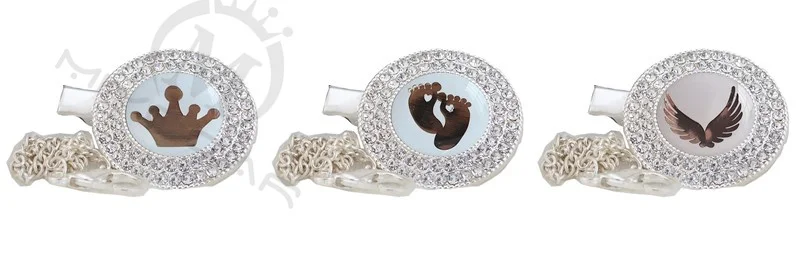 MIYOCAR lovely symbol unique silver bling pacifier clip pacifier holder white symbol with gold chain dummy clip LS-GW