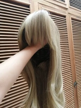 JONRENAU-Peluca de cabello sintético con flequillo para mujer, pelo largo de onda Natural resistente al calor, color rubio medio, no brillante