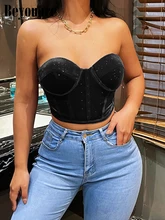 

Beyouare Velvet Tube Cropped Tops For Women Summer Solid Sleeveless Backless Bandage Corset Office Lady Sexy Elegant Strapless