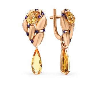 

Gold earrings with cubic zirconia and citrine sunlight