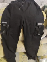 Pantalones Cargo para hombre, cintas negras, ropa informal de algodón, Hip-Hop, con bolsillos, estilo Harajuku