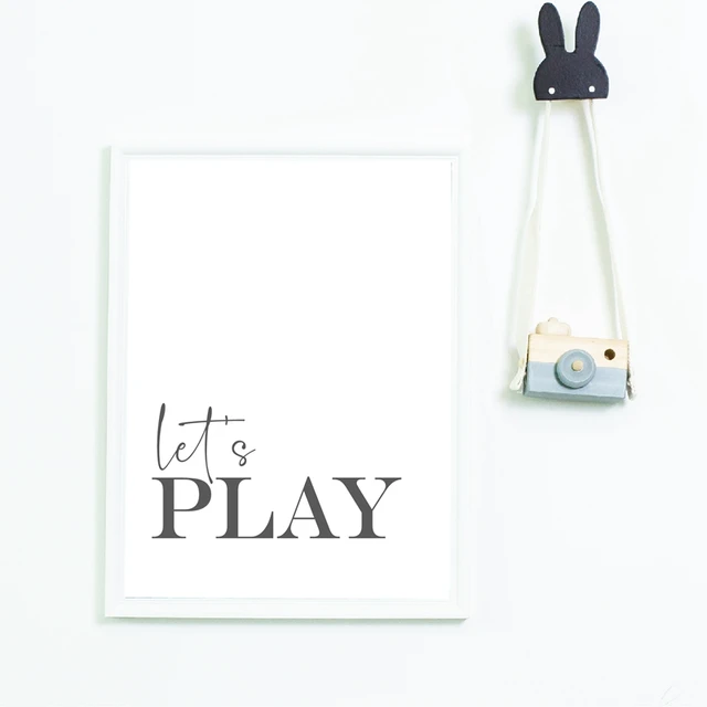 Let's Play Sign Quote Typography Black White Modern Wall Art Canvas Painting Nordic Poster Kids Room - Painting & Calligraphy - AliExpress