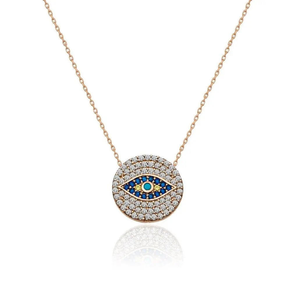 

925 Sterling Silver Round Eye Pendant Elegant Fashion Chain Zirconia Daily Dainty Necklace Gift for Women Jewelry Femme Bijoux