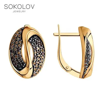 

Sokolov drop earrings with stones made of gilded silver with cubic zirconia, fashion jewelry, 925, women's male, long earrings