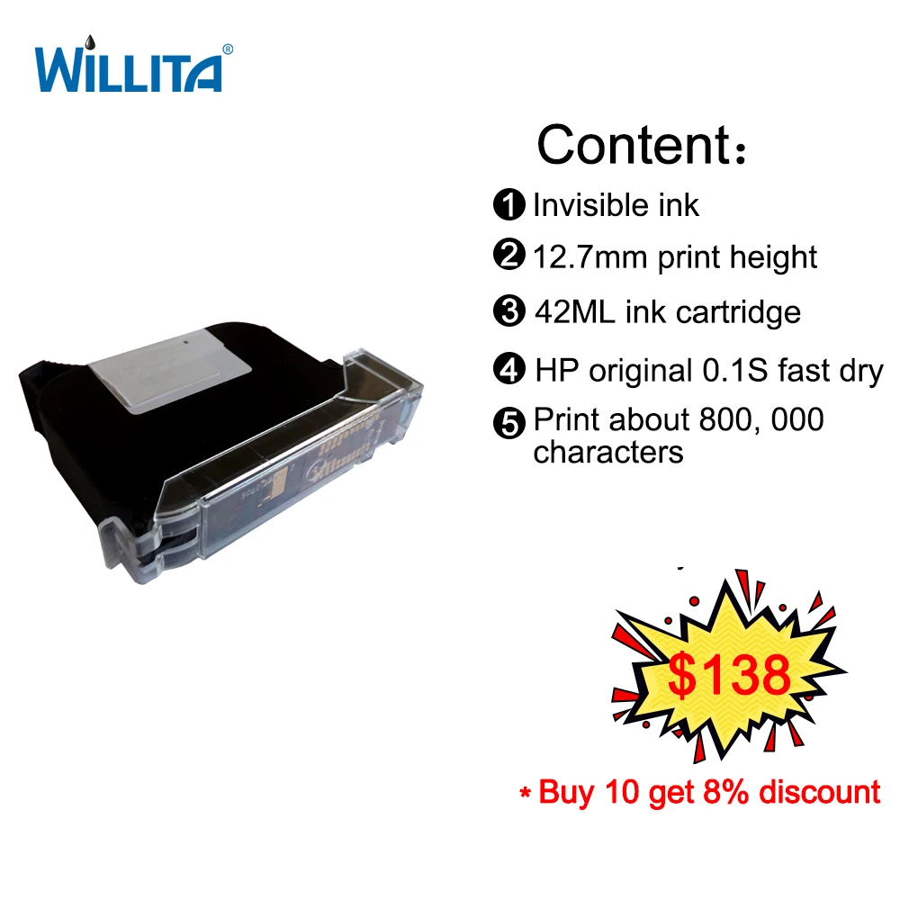 UV invisible Ink Cartridge box 0.1S fast dry For handheld inkjet Jet