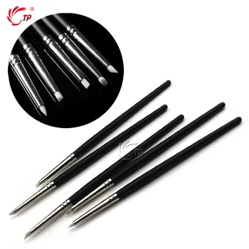 

TP 5Pcs Nail Art Brush Pen Silicone Head Wooden Handle Rhinestone Acrylic Handle for Emboss Carving Craft Polish Nail Art Tools