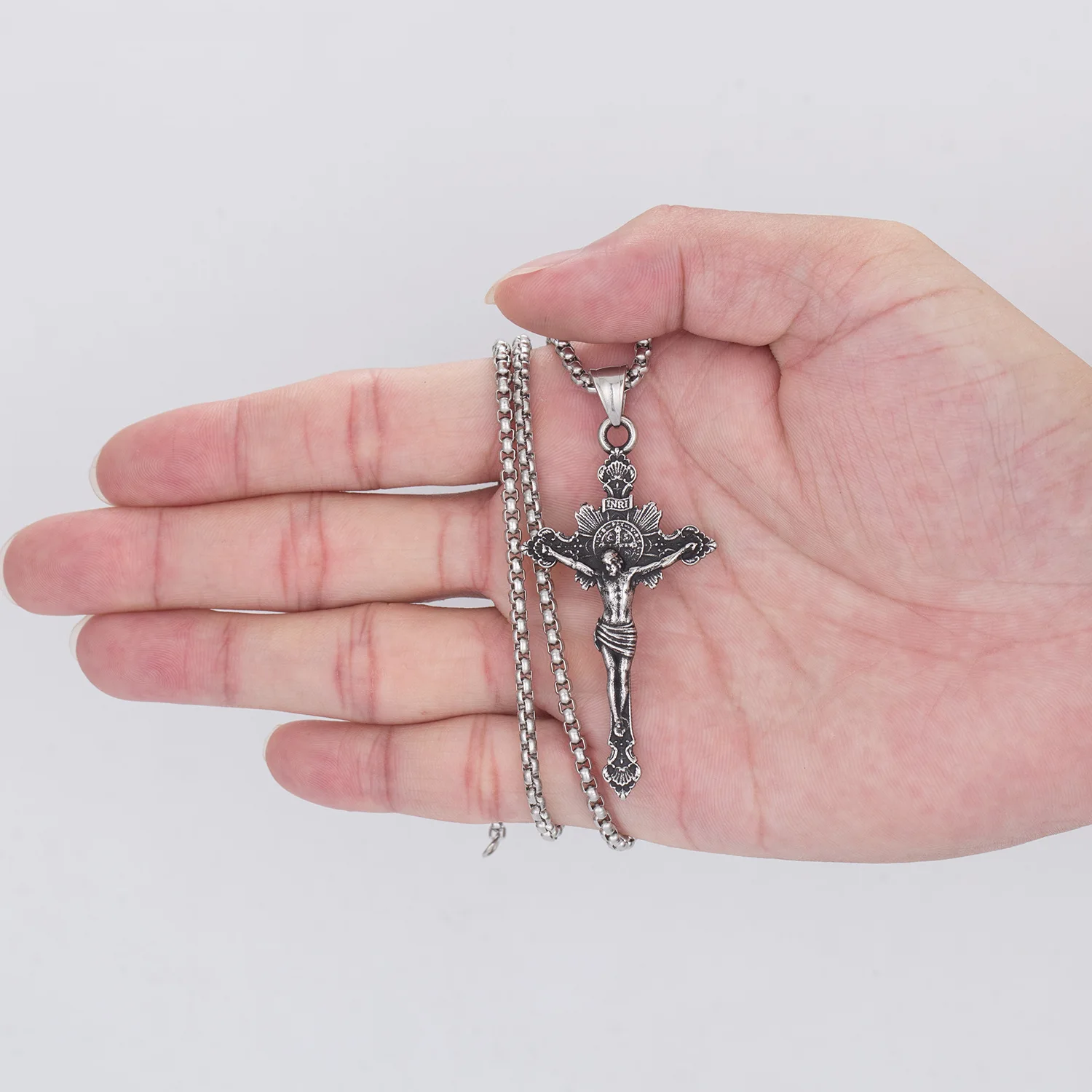 316L Stainless Steel Cross Jesus Religious God Pendant Necklace For Women Men High Quality Gothic Punk Men's Necklace Jewelry