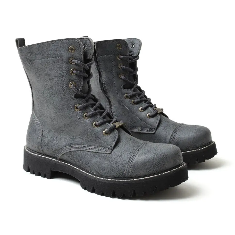 Chekich Anthracite Nonleather Boots For Men Zipper And Laceup Winter