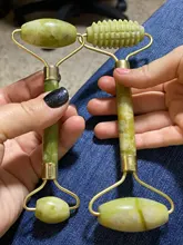 Rodillo masajeador Facial de piedra de Jade Natural, conjunto de rascador de Gua Sha verde, herramientas adelgazantes de belleza, 2 unidades