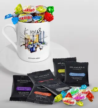 

Personalized Underwear Architect Turkish coffee Cup Selamlique Mixed Turkish Coffee House and Haribo Candy Gift Set-4
