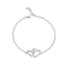 

MABINA woman bracelet in 925 sterling silver, HEARTS entwined with CUBIC ZIRCONIA, 533192 adjustable length 19 cm about