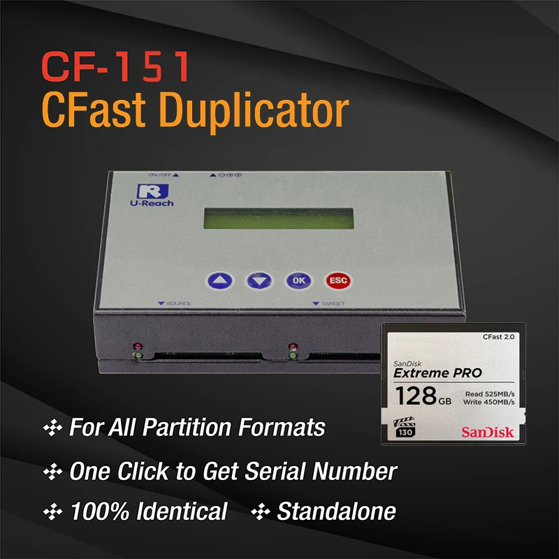 

UReach CF-151 1 to 1 CFast Card Memory Card Duplicator Copier Copy Machine and Data Eraser system backup