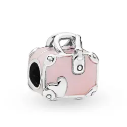 100% стерлингового серебра 925 Розовый дорожная сумка Шарм подходят оригинальные бусины для браслета Пандора браслет ювелирных изделий